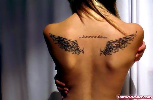 Grey Ink Angel Wings Tattoos On Back For Women