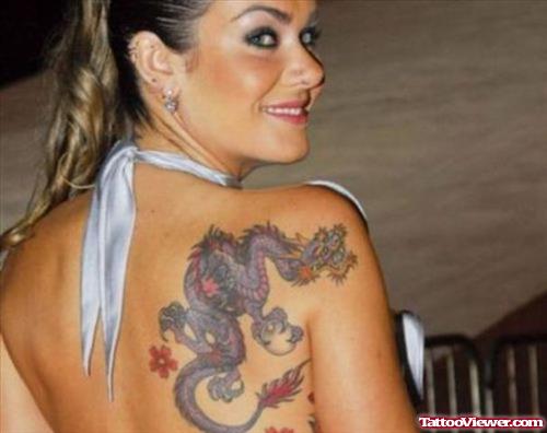 Chinese Dragon Tattoo On Back Shoulder For Women