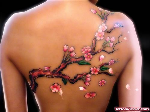 Cherry Blossom Tree Women Upperback Tattoo