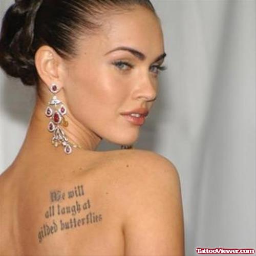 Women Quote Tattoo On Right Back Shoulder