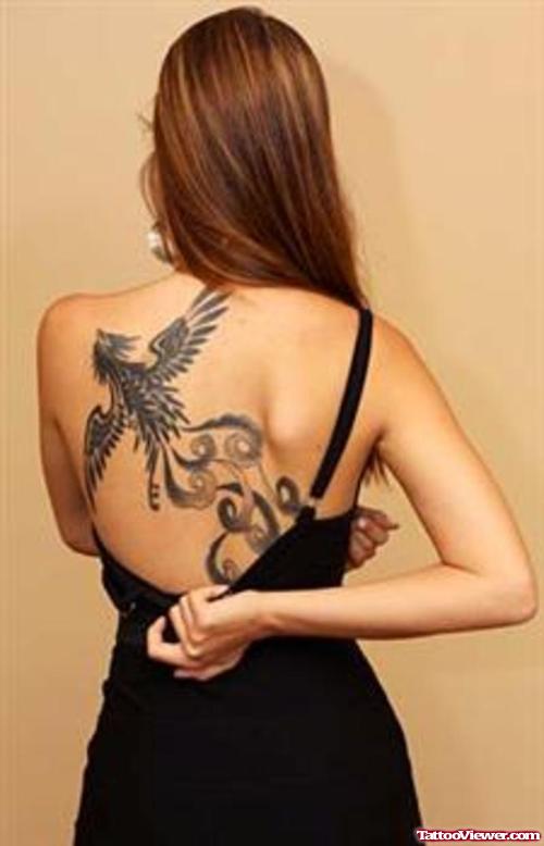 Grey Ink Flying Phoenix Tattoo For women