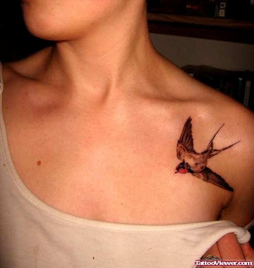 Flying Bird Collarbone Women Tattoo