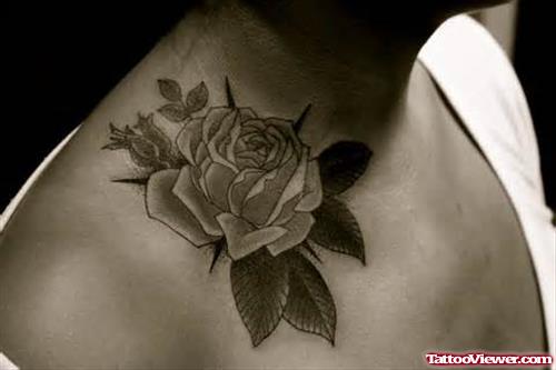 Grey Ink Rose Flower Women Tattoo
