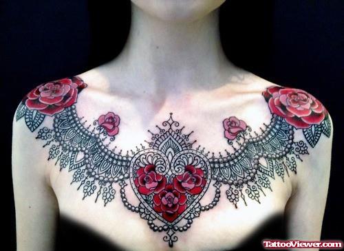 Beautiful Rose Flowers And Geometric Women Tattoo