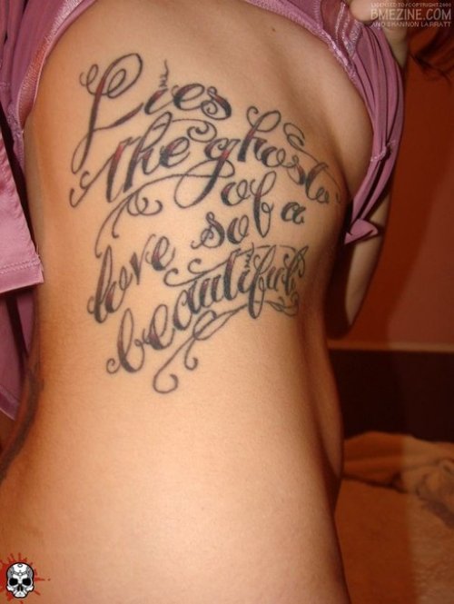 Side Rib Lettering Women Tattoo