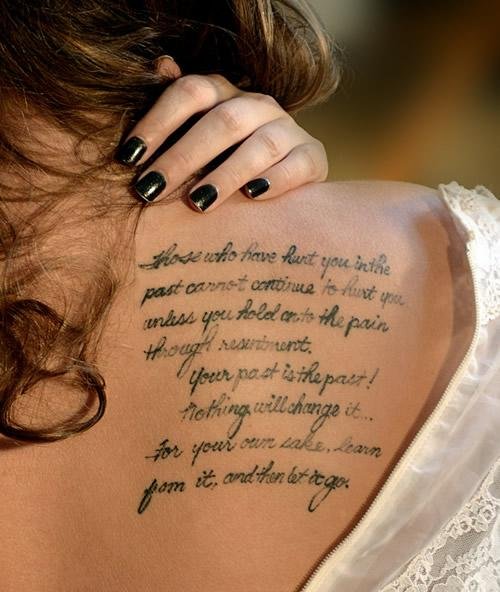 Amazing Quote Women Tattoo On Back Shoulder