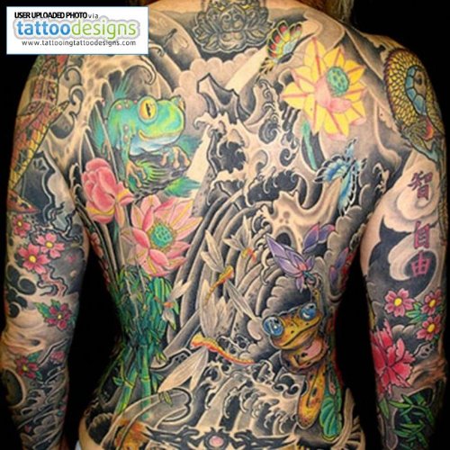 Colored Ink Back Body Women Tattoo