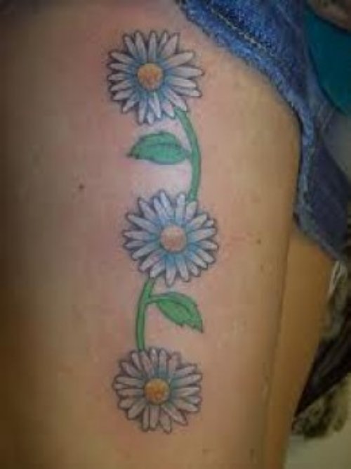 Daisy Flowers Women Tattoo On Leg