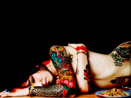 Japanese Colored Sleeve Tattoo For Women
