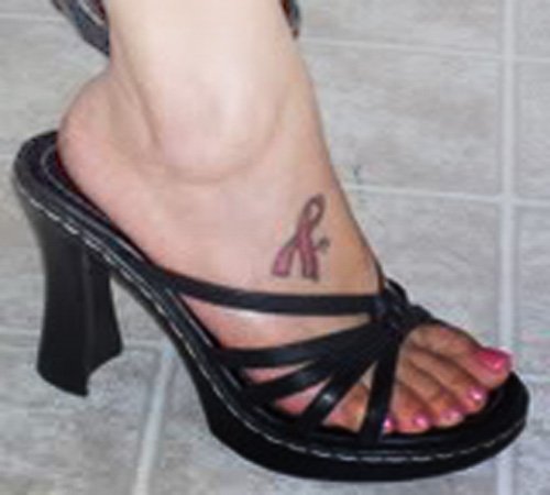 Ribbon Women Tattoo On Foot