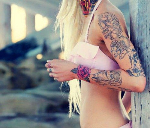 Rose Flower Women Sleeve Tattoo