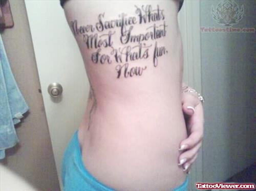 Quote - Word Tattoo On Side Rib