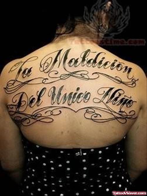 Stylish Word Tattoo On Upper Back