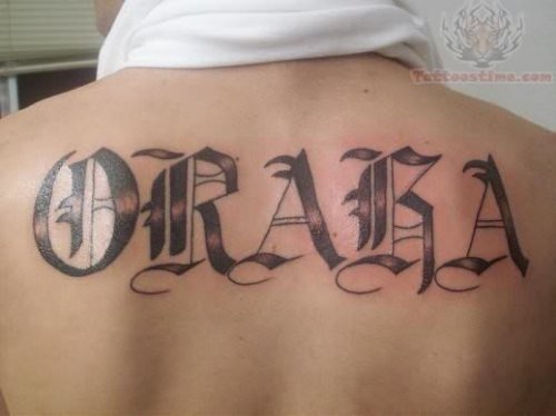 Tattoo Design in Old English Font on Back