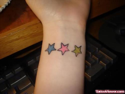 Colourful Stars Tattoos On Wrist