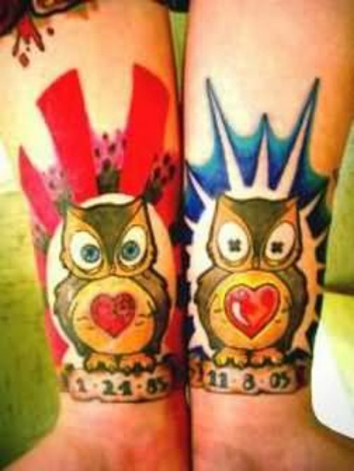 Colourful Owl Tattoo On Wrist