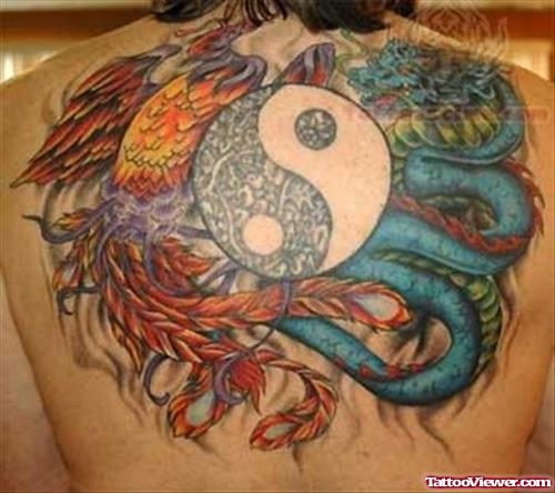 Ying Yang Fantasia Tattoo On Back