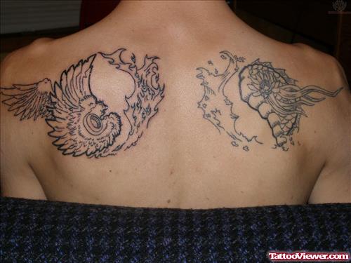 Ying Yang Tattoos On Back Shoulders