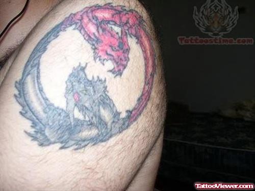 Yin Yang Dragon Tattoos On Shoulder