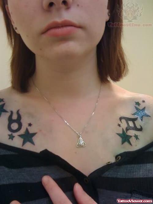 Zodiac and Star Tattoos On Collarbones
