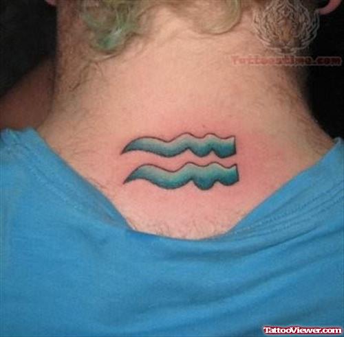Aquarius Symbol Tattoo on Back Neck