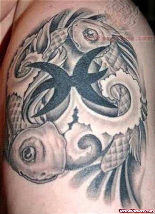 Zodiac Sign Pisces Tattoo On Shoulder