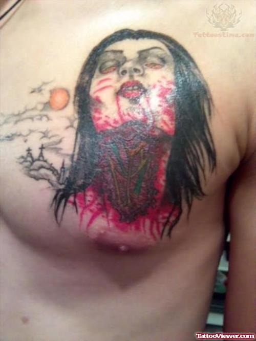 Zombie Girl Tattoo On Men Chest