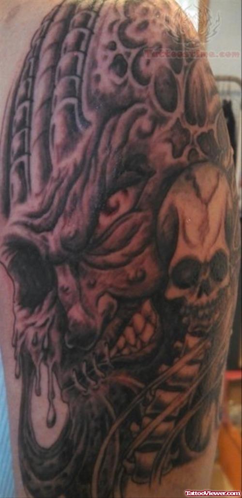Zombie Skull Tattoo On Half Sleeve