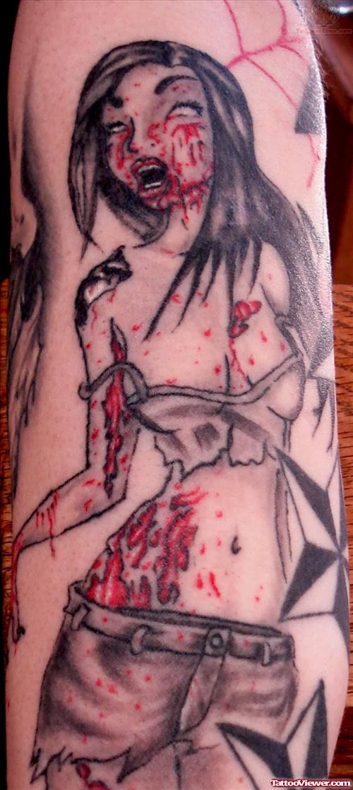 Zombie Injured Girl Tattoo Image