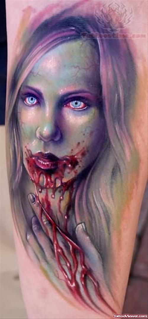 Scary Girl Zombie Tattoo
