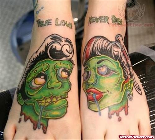 True Love, Never Dies Tattoo On Feet