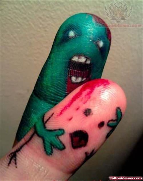 Color Zombie Tattoo On Fingers