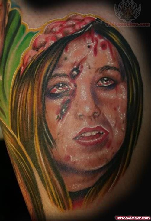 Zombie Girl Head Tattoo