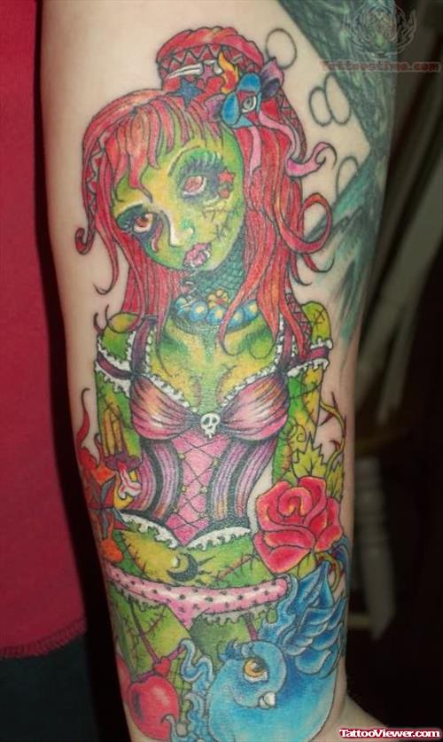 Colored Zombie Tattoo On Arm