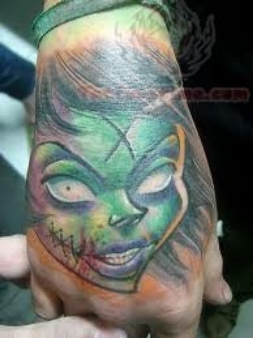 Zombie Girl Tattoo On Hand