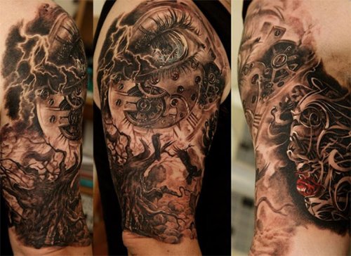 3D Mechanical Tattoo On Half Sleeve