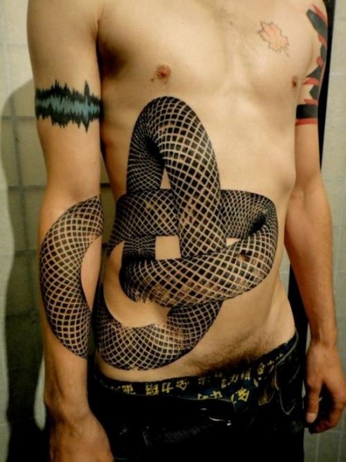 3D Snake Tattoo On Arm And Belly
