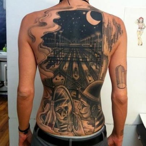 Black Ink 3D Tattoo On Back Body