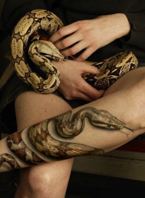 3D Snake Tattoo On Leg