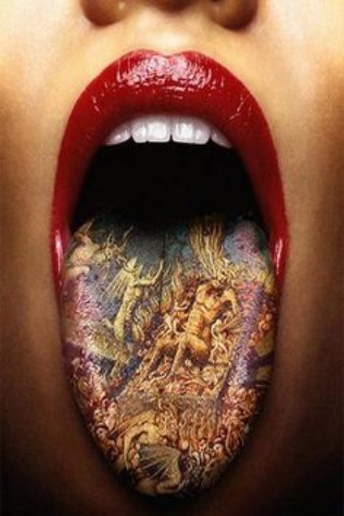 3D Tattoo On Girl Tongue