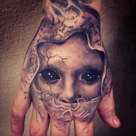 Grey Ink 3D Tattoo On Right Hand