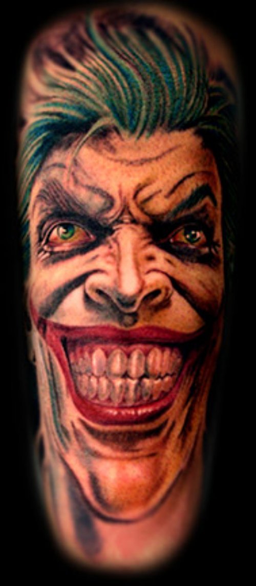 Color Ink Joker Head 3D Tattoo Design