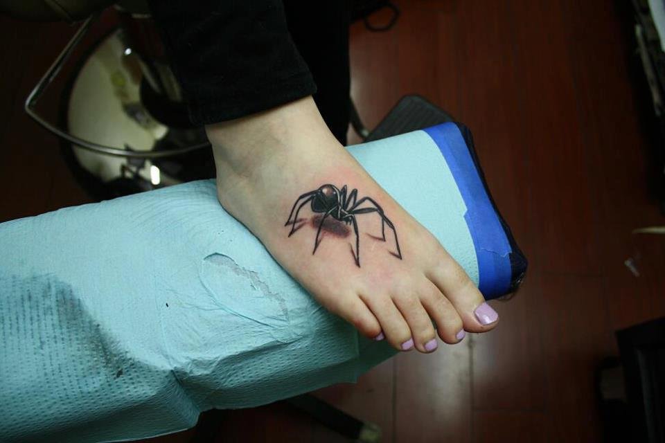 3D Spider Foot Tattoo