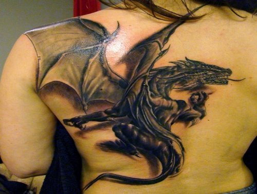 Amazing 3D Dragon Tattoo On Girl Back Body