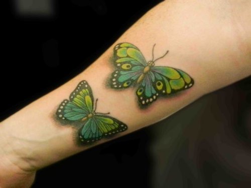 Green Butterflies 3D Tattoos On Arm