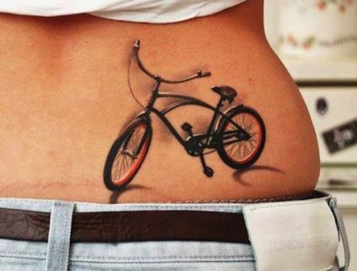 3D Bicycle Tattoo On Lowerback