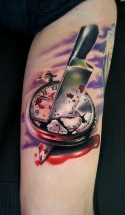 3D Watch With Knife Tattoo