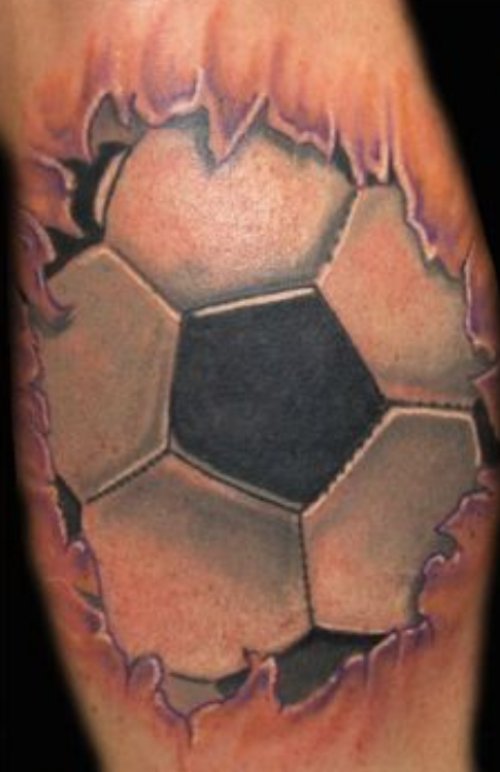 Awesome Color 3D Football Tattoo