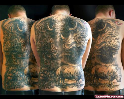 African Tattoo On Man Back Body