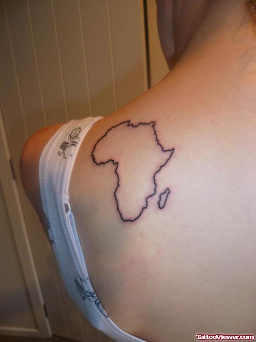 Outline African Map Tattoo On Girl Back Shoulder